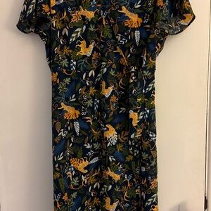 J. Crew Navy Dress with Mustard & Green Jungle Print